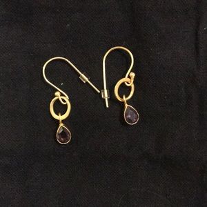 Gold earrings w wine gem. perfect for the holidays